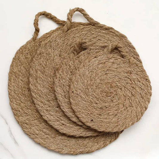 Round Woven Natural Trivets with Handle