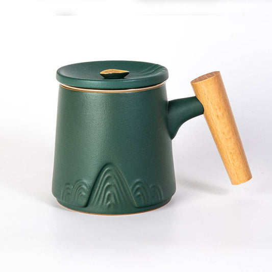 12oz Tea Mugs with Lid and Infuser for Loose Leaf Tea Mountain Range Green (4/48)