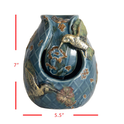 Verdigris Hummingbird Blue Garden Water Fountain with Pump