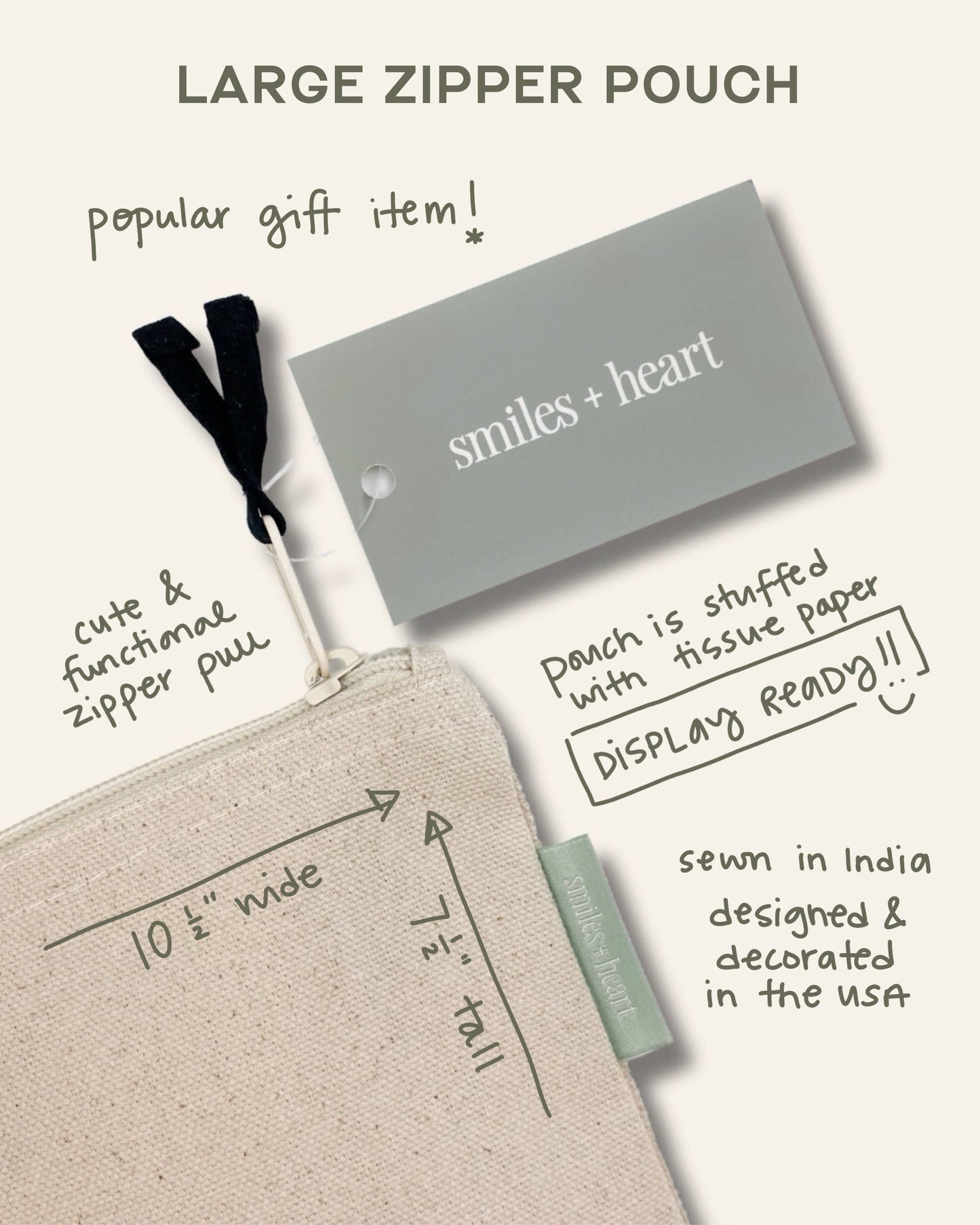 So Much to be Thankful For Large Canvas Zipper Pouch